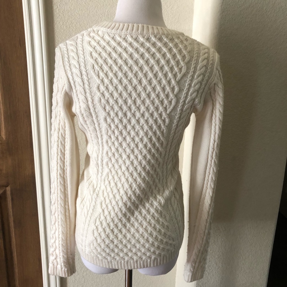 Fishermans Cable Knit Sweater Beachy Preppy Creme Crew Neck Small Viscose Coast - Picture 4 of 9